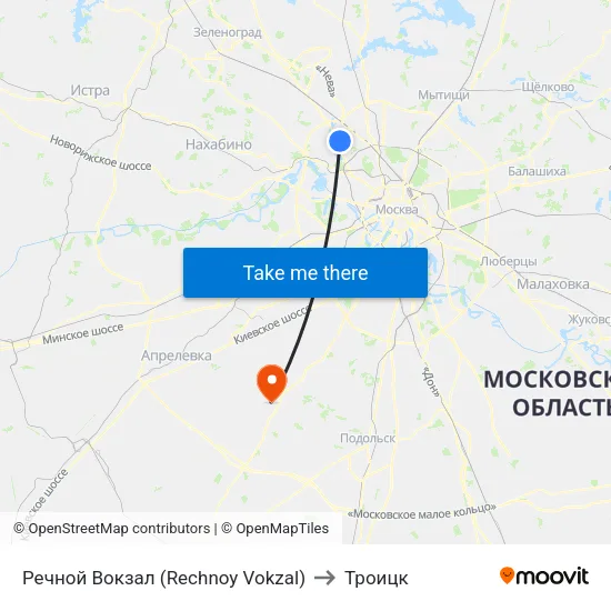 Речной Вокзал (Rechnoy Vokzal) to Троицк map
