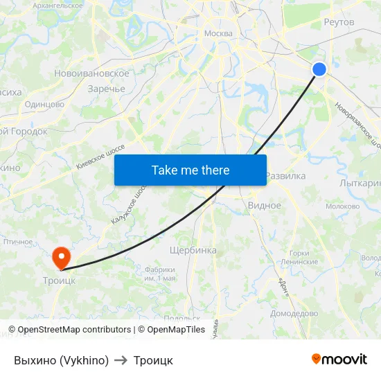 Выхино (Vykhino) to Троицк map