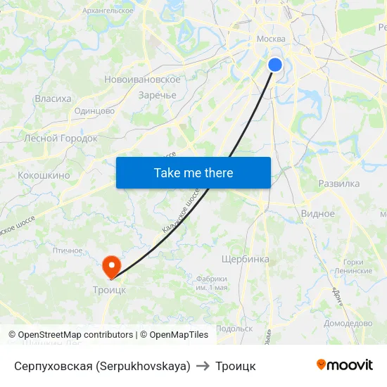 Серпуховская (Serpukhovskaya) to Троицк map
