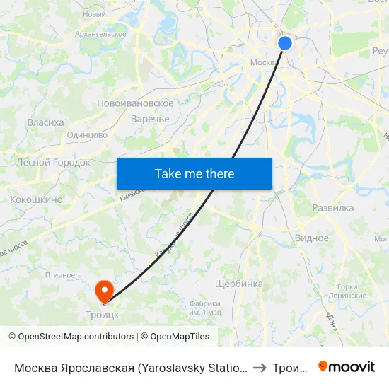Москва Ярославская (Yaroslavsky Station) to Троицк map