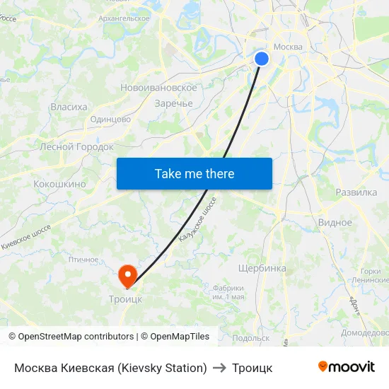 Москва Киевская (Kievsky Station) to Троицк map
