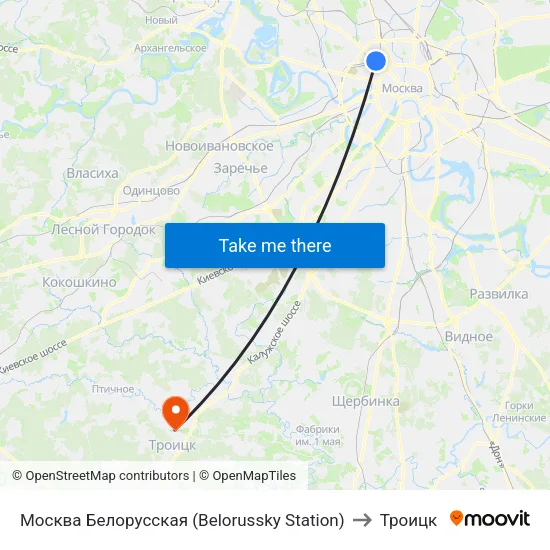 Москва Белорусская (Belorussky Station) to Троицк map