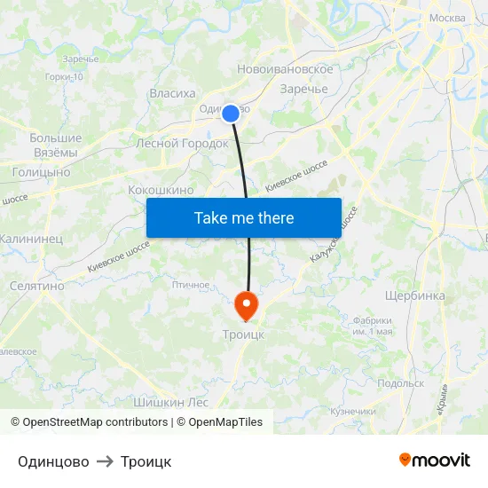 Одинцово to Троицк map