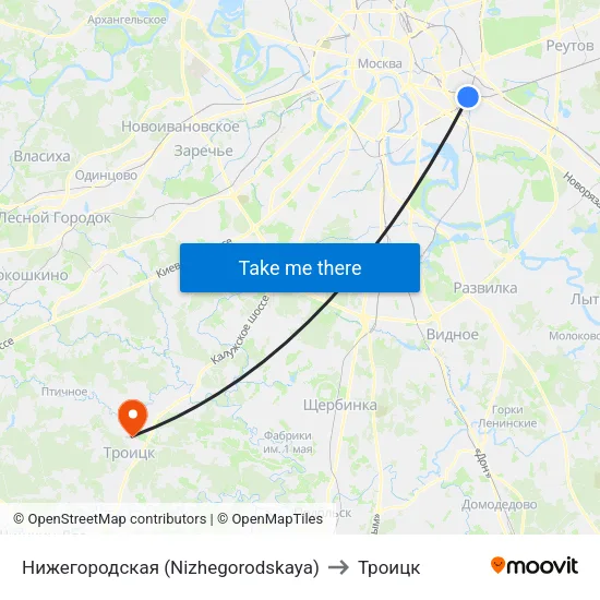 Нижегородская (Nizhegorodskaya) to Троицк map