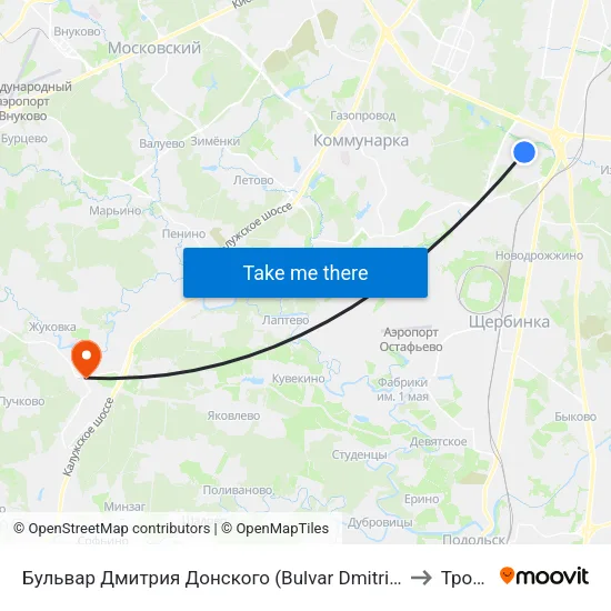 Бульвар Дмитрия Донского (Bulvar Dmitriya Donskogo) to Троицк map