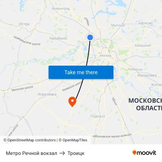 Метро Речной вокзал to Троицк map