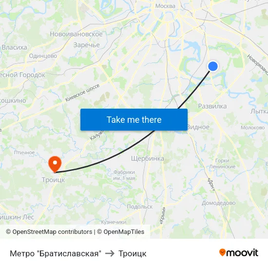 Метро "Братиславская" to Троицк map