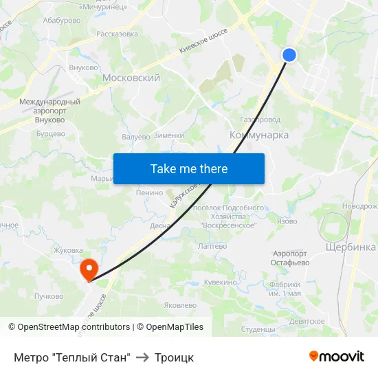 Метро "Теплый Стан" to Троицк map