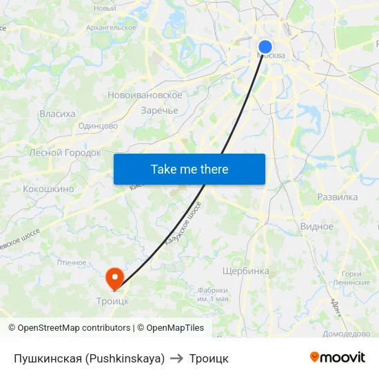 Пушкинская (Pushkinskaya) to Троицк map