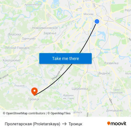 Пролетарская (Proletarskaya) to Троицк map