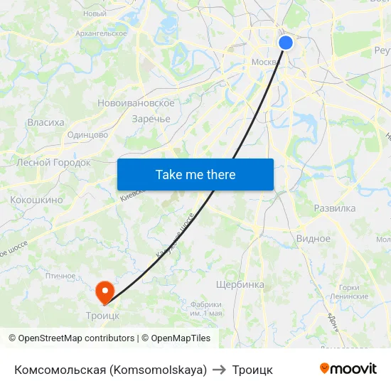 Комсомольская (Komsomolskaya) to Троицк map