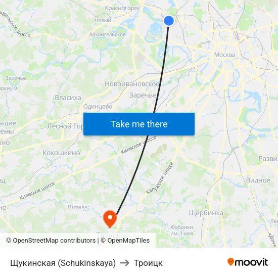 Щукинская (Schukinskaya) to Троицк map