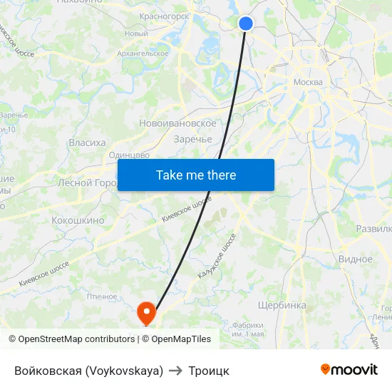 Войковская (Voykovskaya) to Троицк map