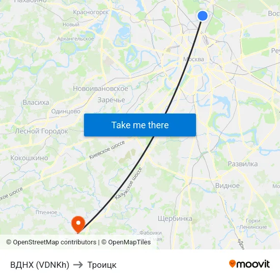 ВДНХ (VDNKh) to Троицк map