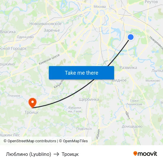Люблино (Lyublino) to Троицк map