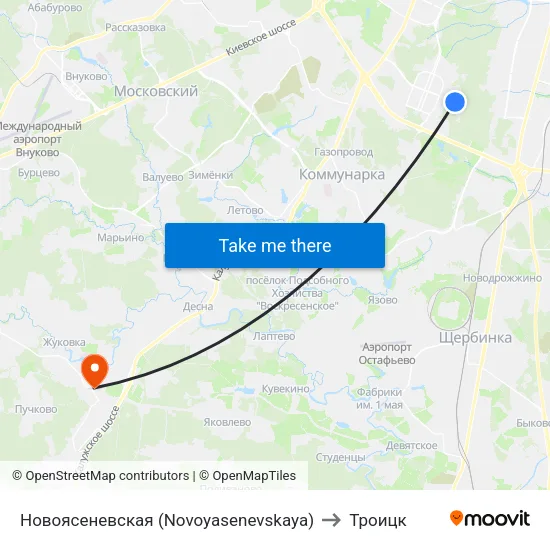 Новоясеневская (Novoyasenevskaya) to Троицк map