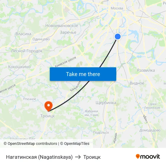 Нагатинская (Nagatinskaya) to Троицк map