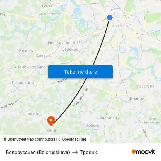 Белорусская (Belorusskaya) to Троицк map