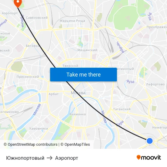 Южнопортовый to Аэропорт map