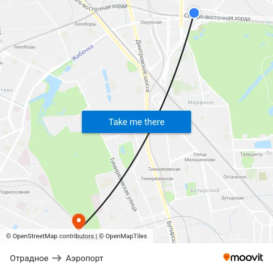 Отрадное to Аэропорт map