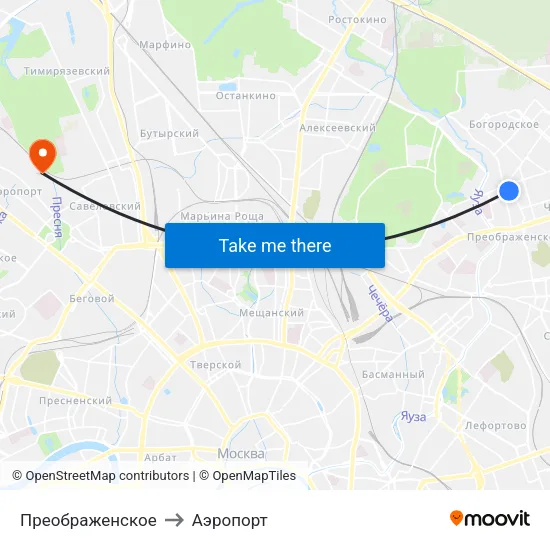 Преображенское to Аэропорт map