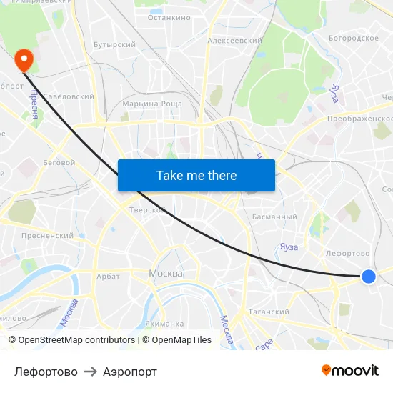 Лефортово to Аэропорт map