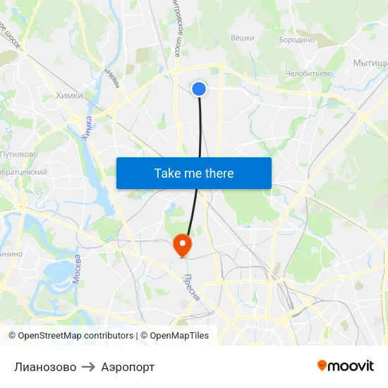 Лианозово to Аэропорт map