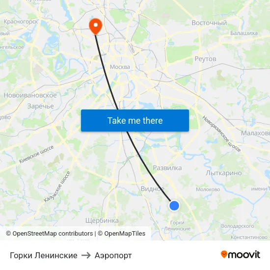 Горки Ленинские to Аэропорт map