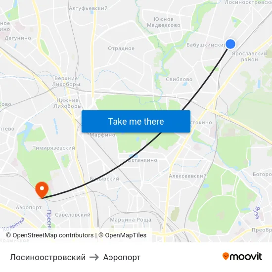 Лосиноостровский to Аэропорт map