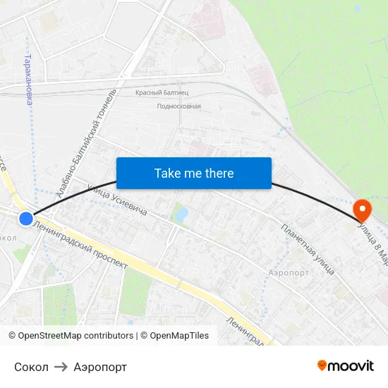 Сокол to Аэропорт map
