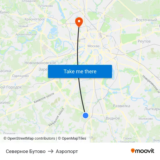 Северное Бутово to Аэропорт map