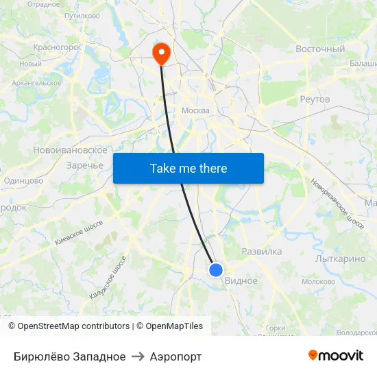 Бирюлёво Западное to Аэропорт map