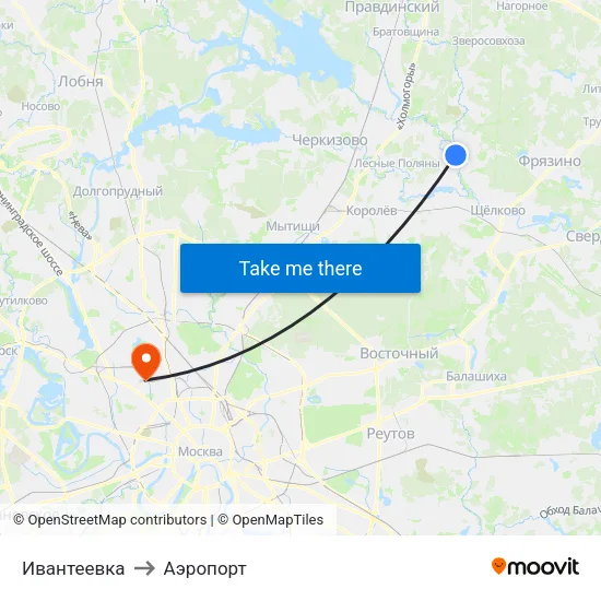 Ивантеевка to Аэропорт map