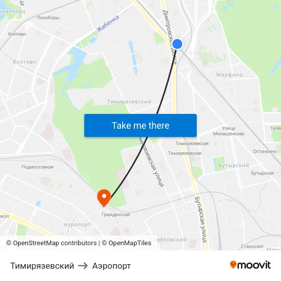 Тимирязевский to Аэропорт map