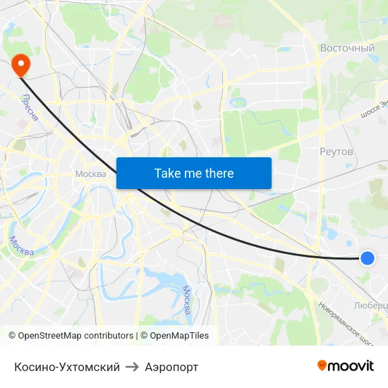 Косино-Ухтомский to Аэропорт map