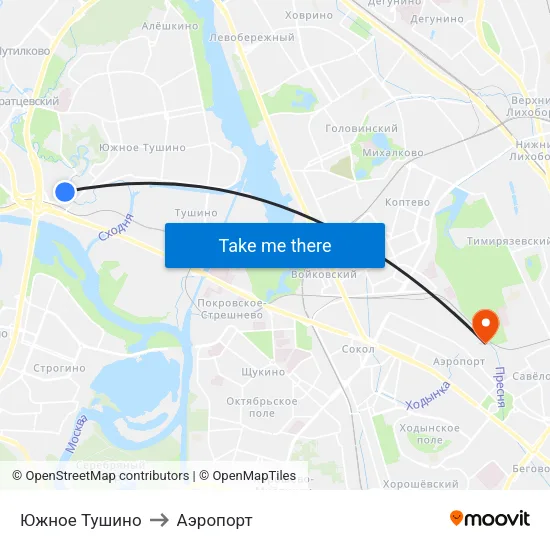 Южное Тушино to Аэропорт map
