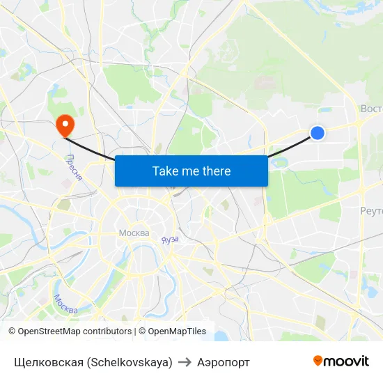 Щелковская (Schelkovskaya) to Аэропорт map