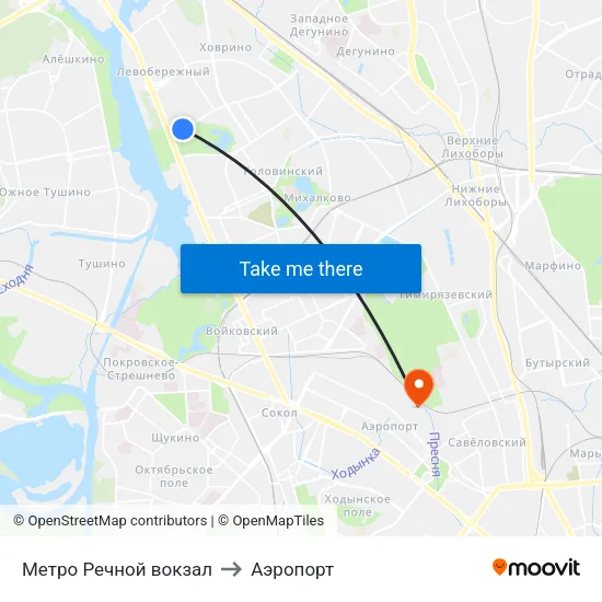 Метро Речной вокзал to Аэропорт map