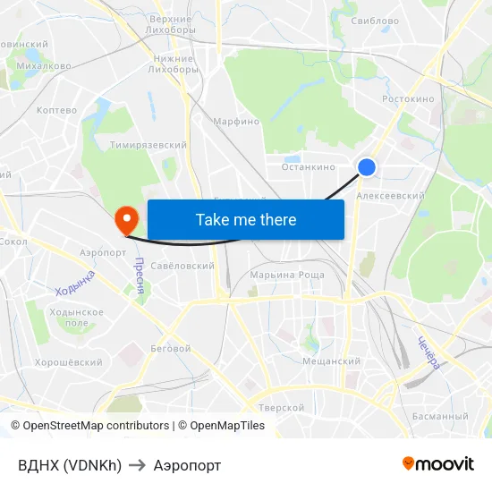 ВДНХ (VDNKh) to Аэропорт map