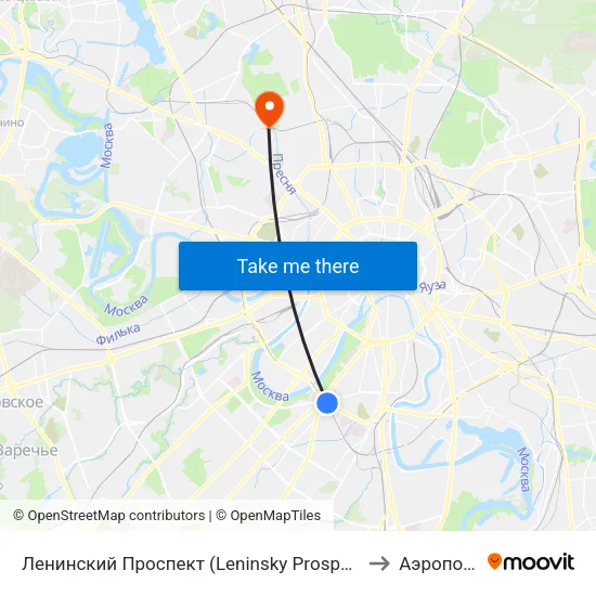 Ленинский Проспект (Leninsky Prospekt) to Аэропорт map