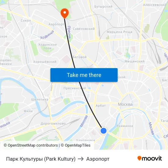 Парк Культуры (Park Kultury) to Аэропорт map