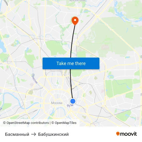 Басманный to Бабушкинский map