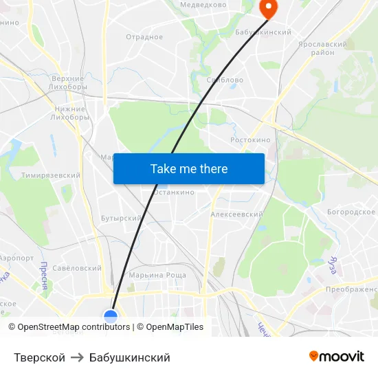 Тверской to Бабушкинский map