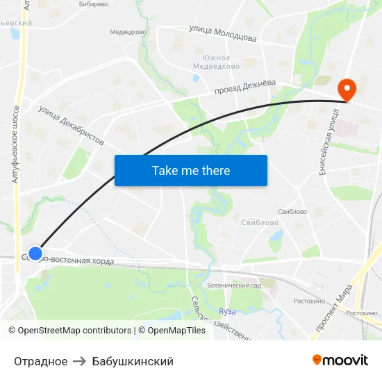 Отрадное to Бабушкинский map