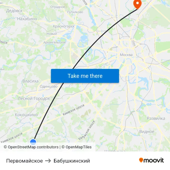 Первомайское to Бабушкинский map