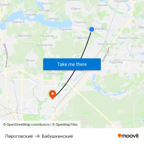 Пироговский to Бабушкинский map