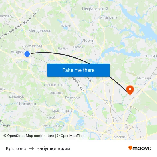 Крюково to Бабушкинский map