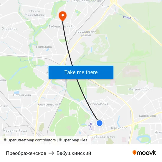 Преображенское to Бабушкинский map