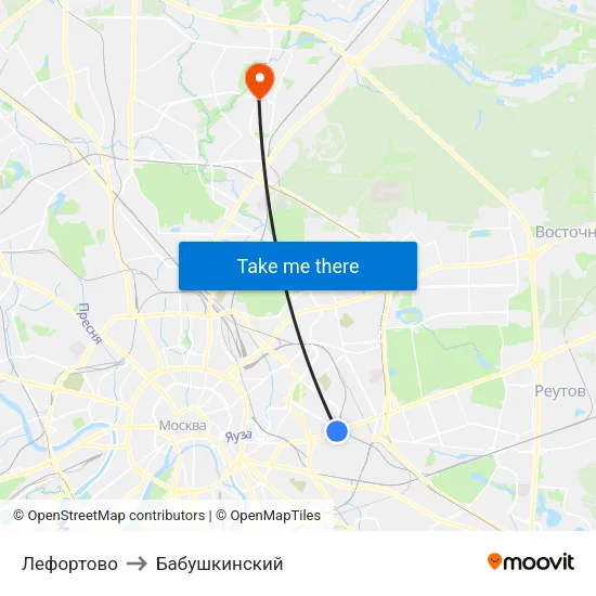 Лефортово to Бабушкинский map