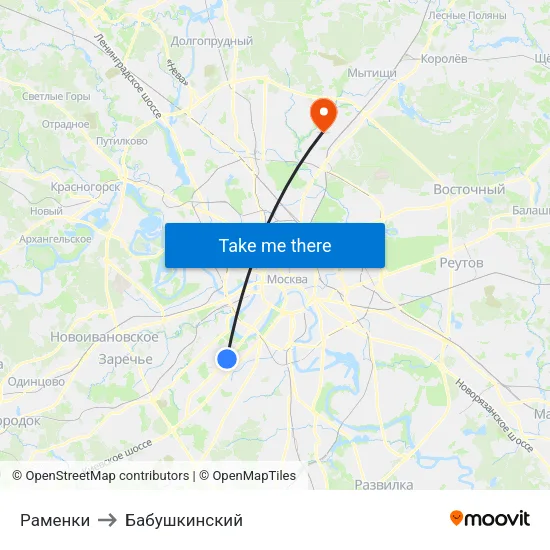 Раменки to Бабушкинский map